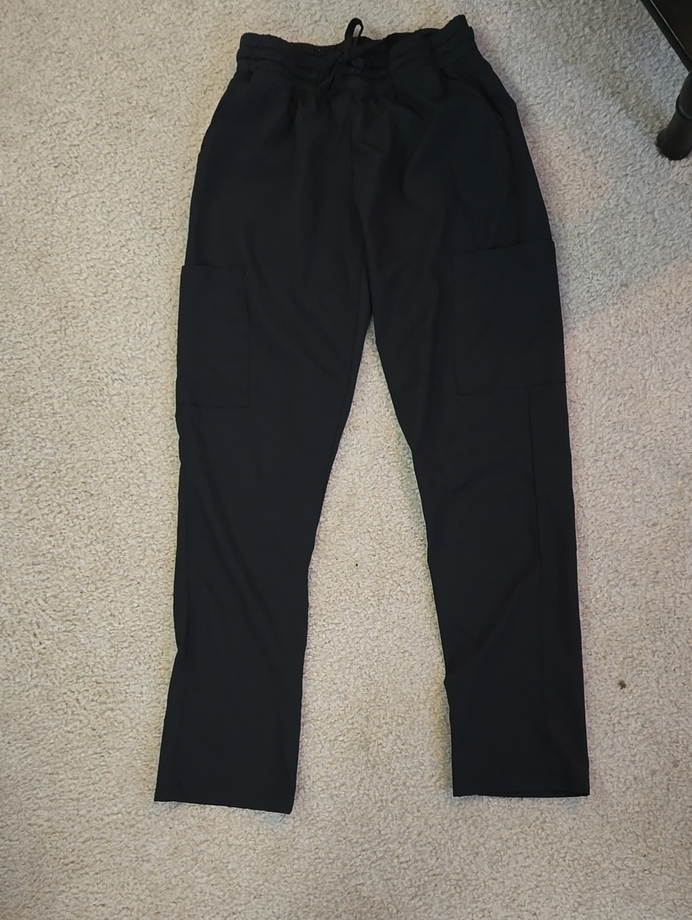 Women's Black Cargo Scrub Pants with Elastic Drawstring Waist